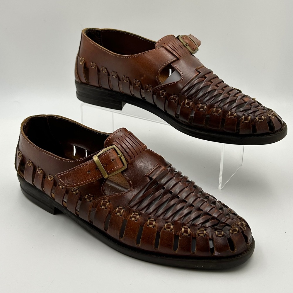 Irvine Park Huarache Sandals Mens 11 Brown Woven Leather Monk Strap Fisherman